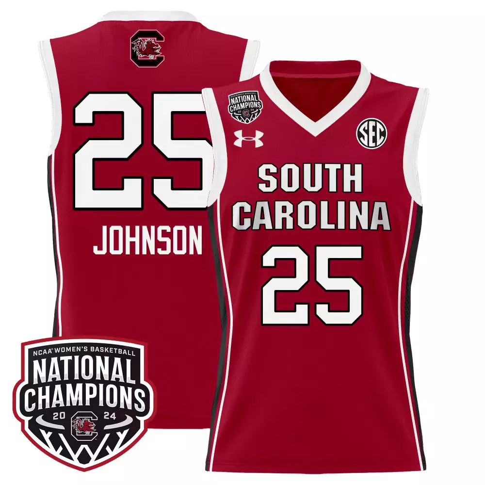 raven johnson red mens size south carolina gamecocks 2024 national champions basketball jersey women patch all stitched