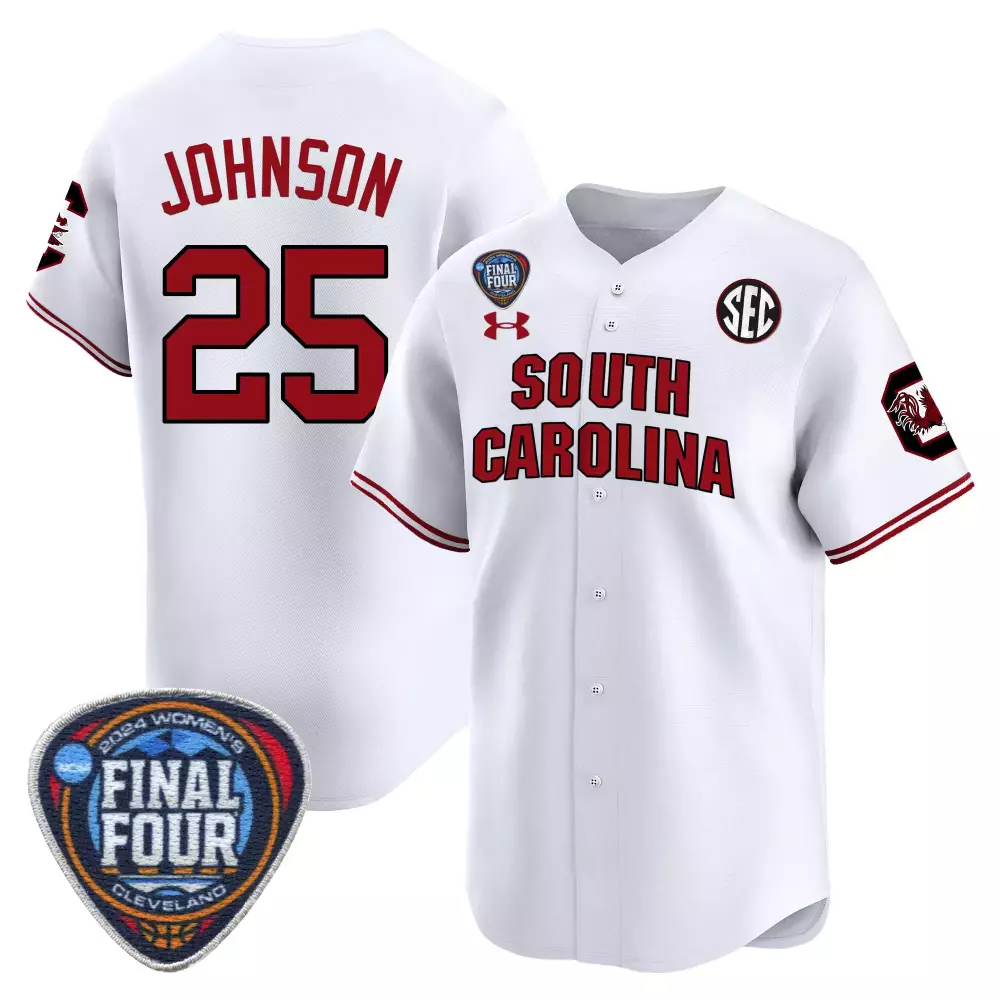raven johnson white mens size south carolina gamecocks 2024 final four baseball jersey women patch all stitched