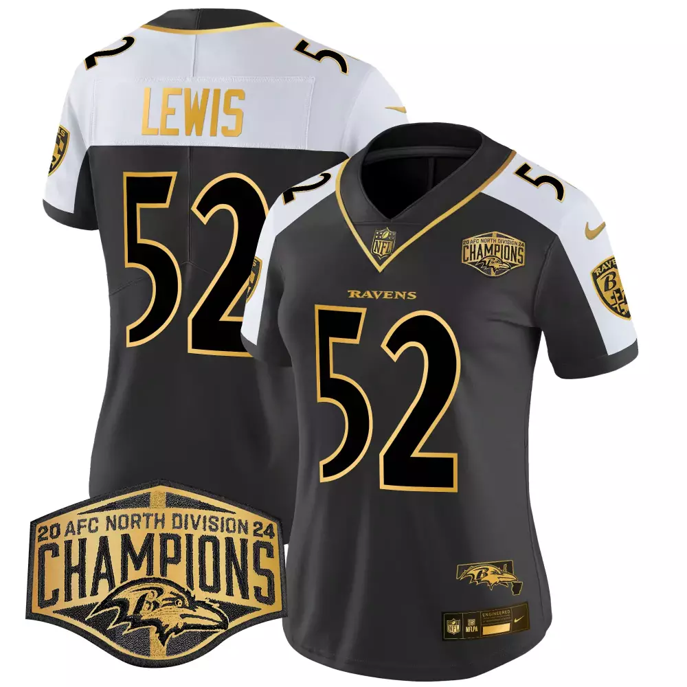 Ray Lewis Alternate Women's Baltimore Ravens Maryland 2024 AFC North Champions Jersey | Gold | Fan Gear for Women