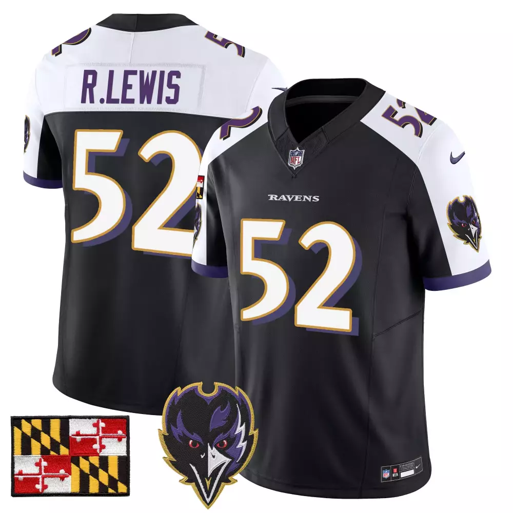 Ray Lewis Baltimore Ravens 2024 Black Alternate Jersey | Maryland Flag Patch | Vapor Limited Edition | Stitched Fan Gear | For Men, Women & Youth