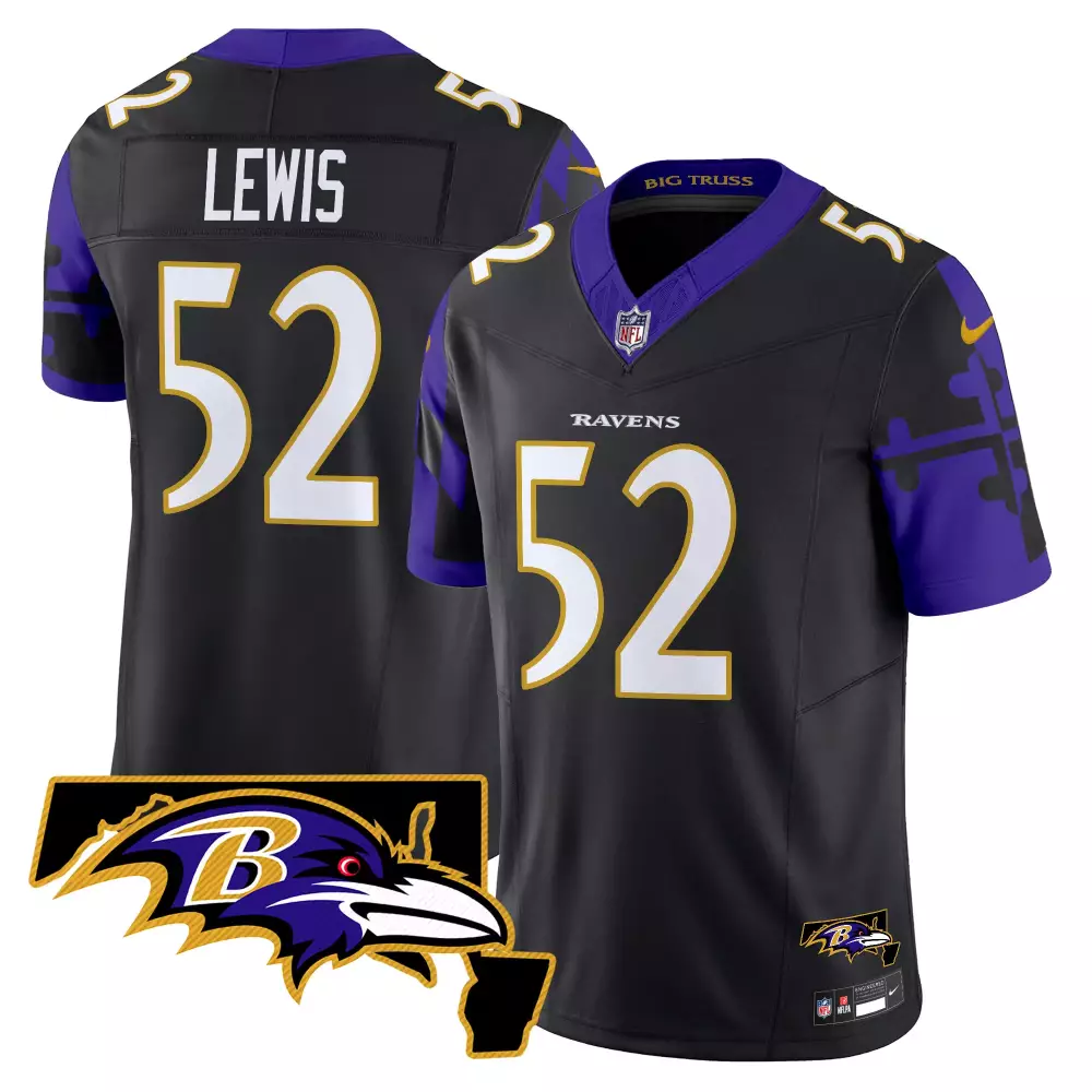 Ray Lewis Baltimore Ravens Maryland Flag Map Jersey | Black Vapor Limited | For Men, Women & Youth