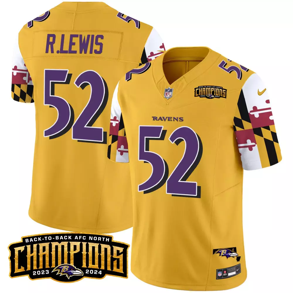 Ray Lewis Baltimore Ravens Gold Maryland Flag Back to Back AFC North Champions Jersey | Vapor Limited | For Men, Women & Youth
