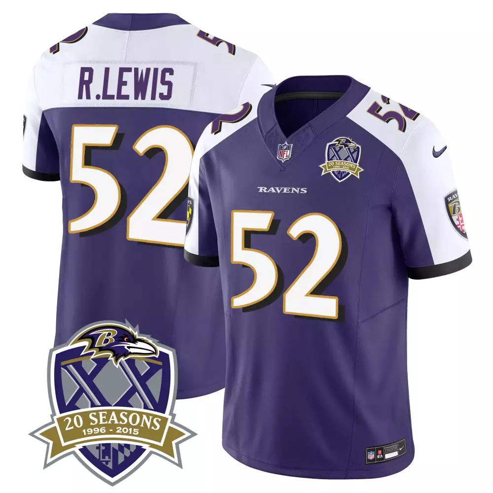 Ray Lewis 20th Season Patch Vapor Limited Baltimore Ravens Purple Alternate Men's Jersey | Custom Stitched | For Men, Women & Youth