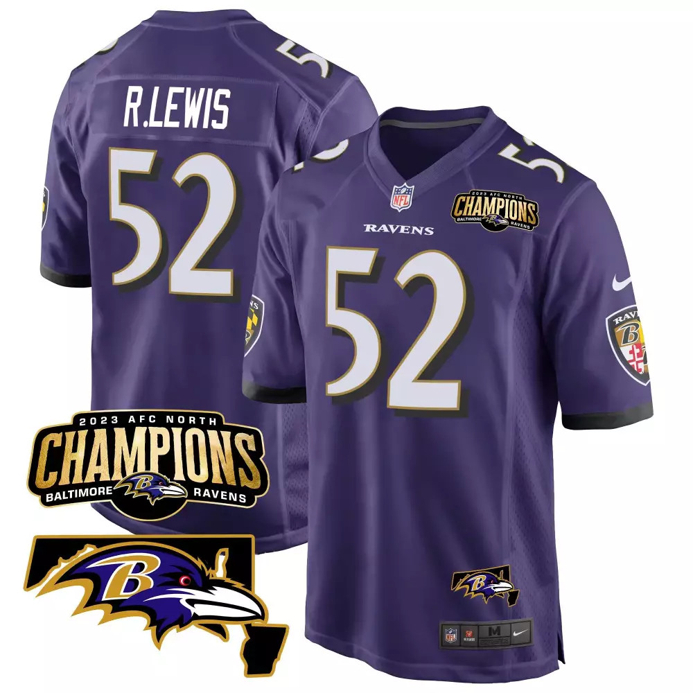 Ray Lewis Baltimore Ravens 2023 AFC North Champions Maryland Patch Game Jersey | Stitched Design | Fan Gear for Men, Women & Youth