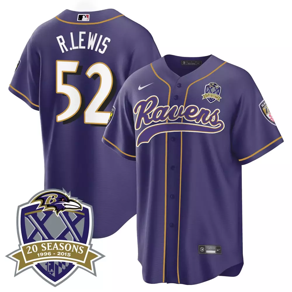 Ray Lewis Baltimore Ravens 20th Season Patch Baseball Jersey | Stitched Design | Fan Gear for Men, Women & Youth