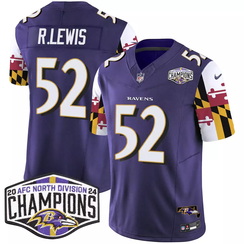 Ray Lewis Baltimore Ravens Maryland Flag 2024 AFC North Division Champions Patch Vapor Limited Jersey | Stitched Design | Fan Gear for Men, Women & Youth