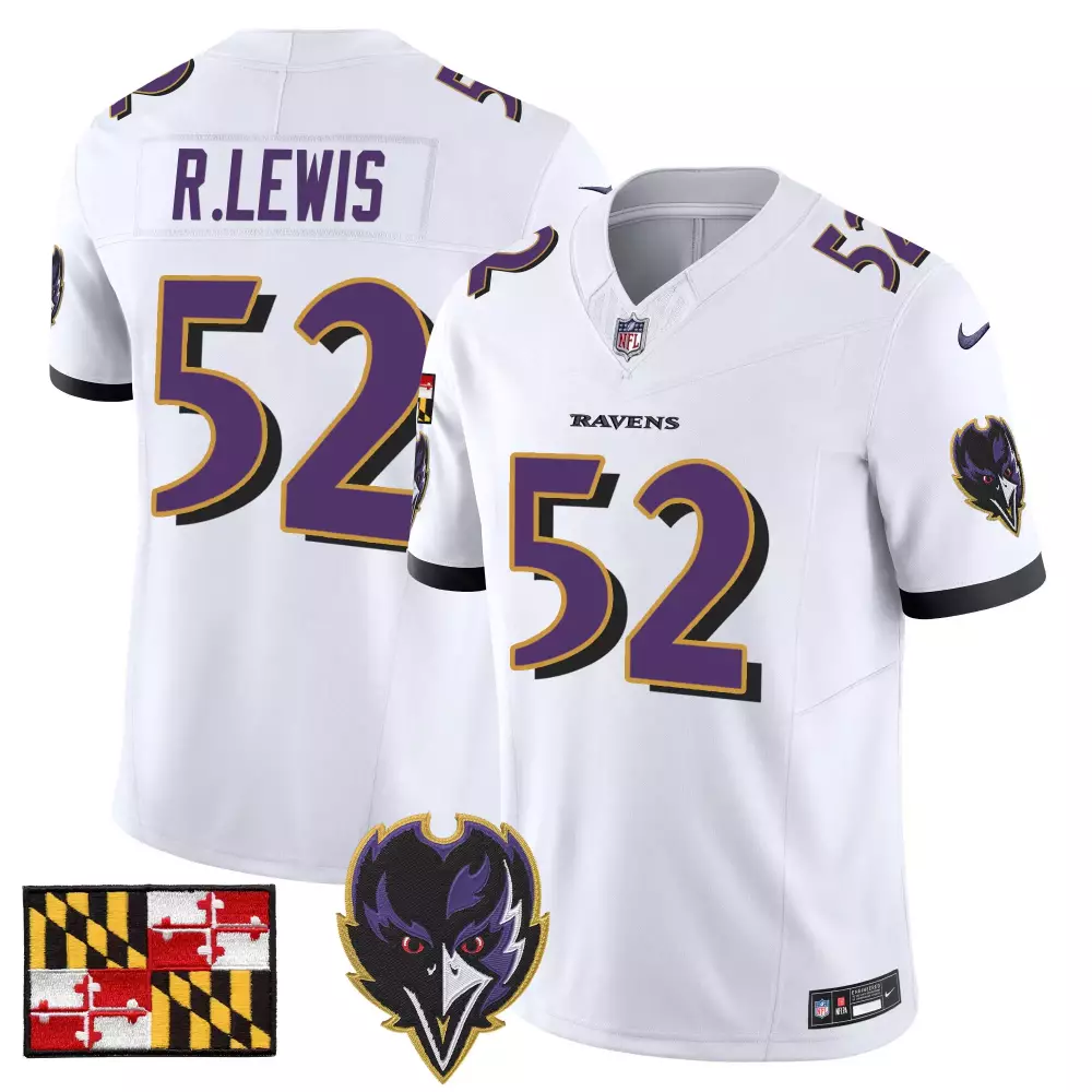 Ray Lewis Baltimore Ravens White 2023 AFC North Champions Vapor Jersey | Stitched Maryland Patch | Fan Gear for Men, Women & Youth