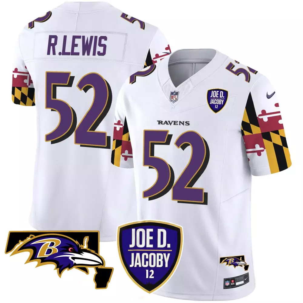 Ray Lewis Baltimore Ravens White Joe D Jacoby Patch Vapor Limited Jersey V2 | Stitched Design | Fan Gear for Men, Women & Youth