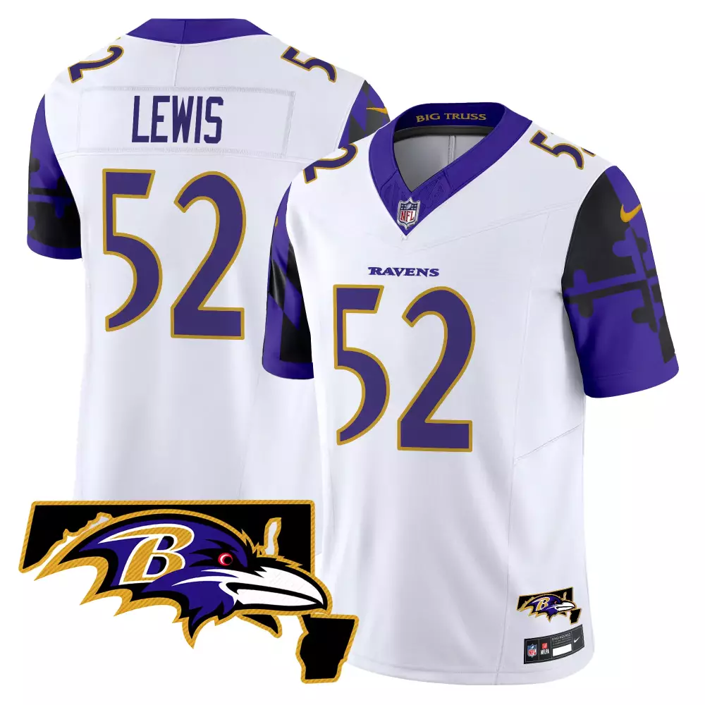 Ray Lewis Baltimore Ravens White Vapor Limited Jersey | Maryland Flag Patch | Stitched Fan Gear for Men, Women & Youth