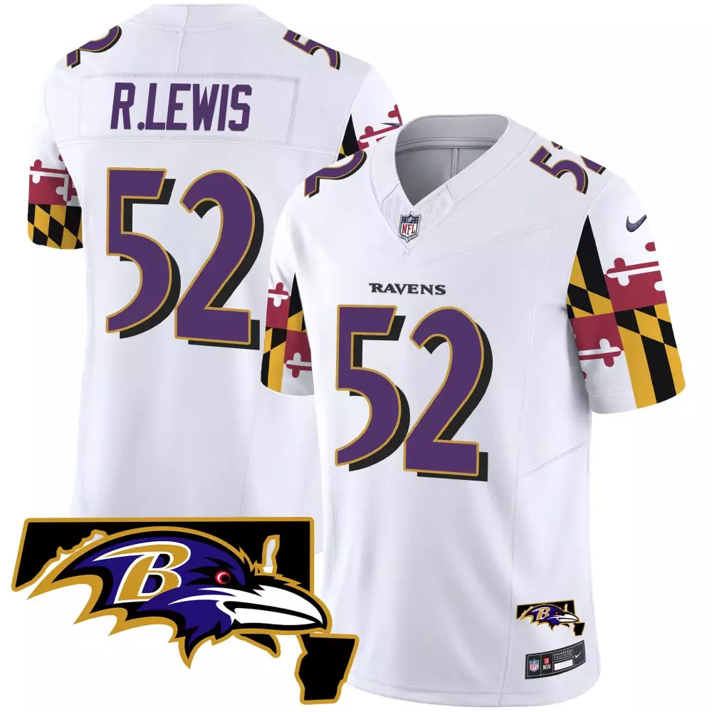 Ray Lewis Baltimore Ravens White Vapor Limited Jersey | Maryland Flag Patch | Stitched Fan Gear for Men, Women & Youth