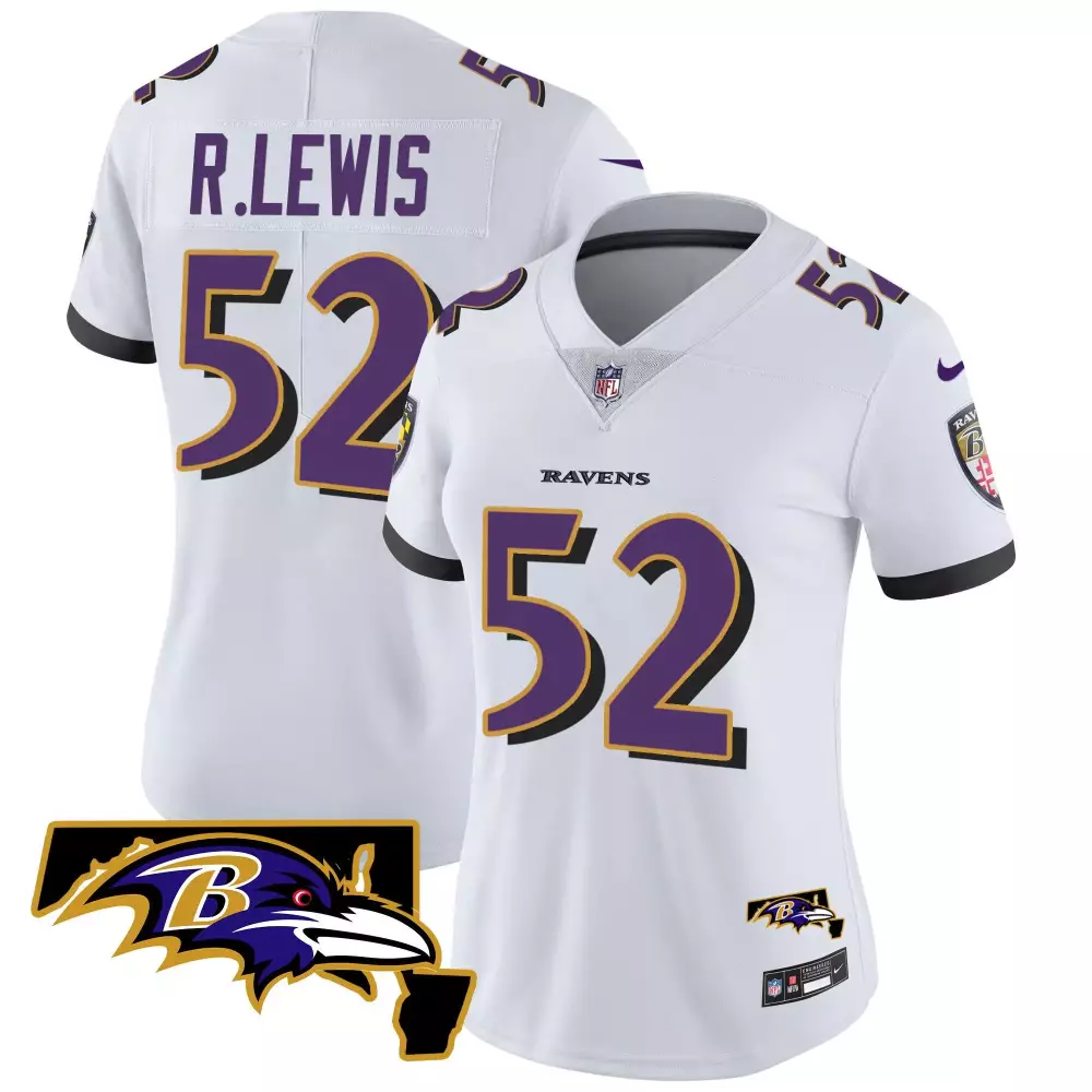 Ray Lewis Baltimore Ravens Women's White Maryland Patch Vapor Limited Jersey | Stitched Fan Gear for Women & Youth