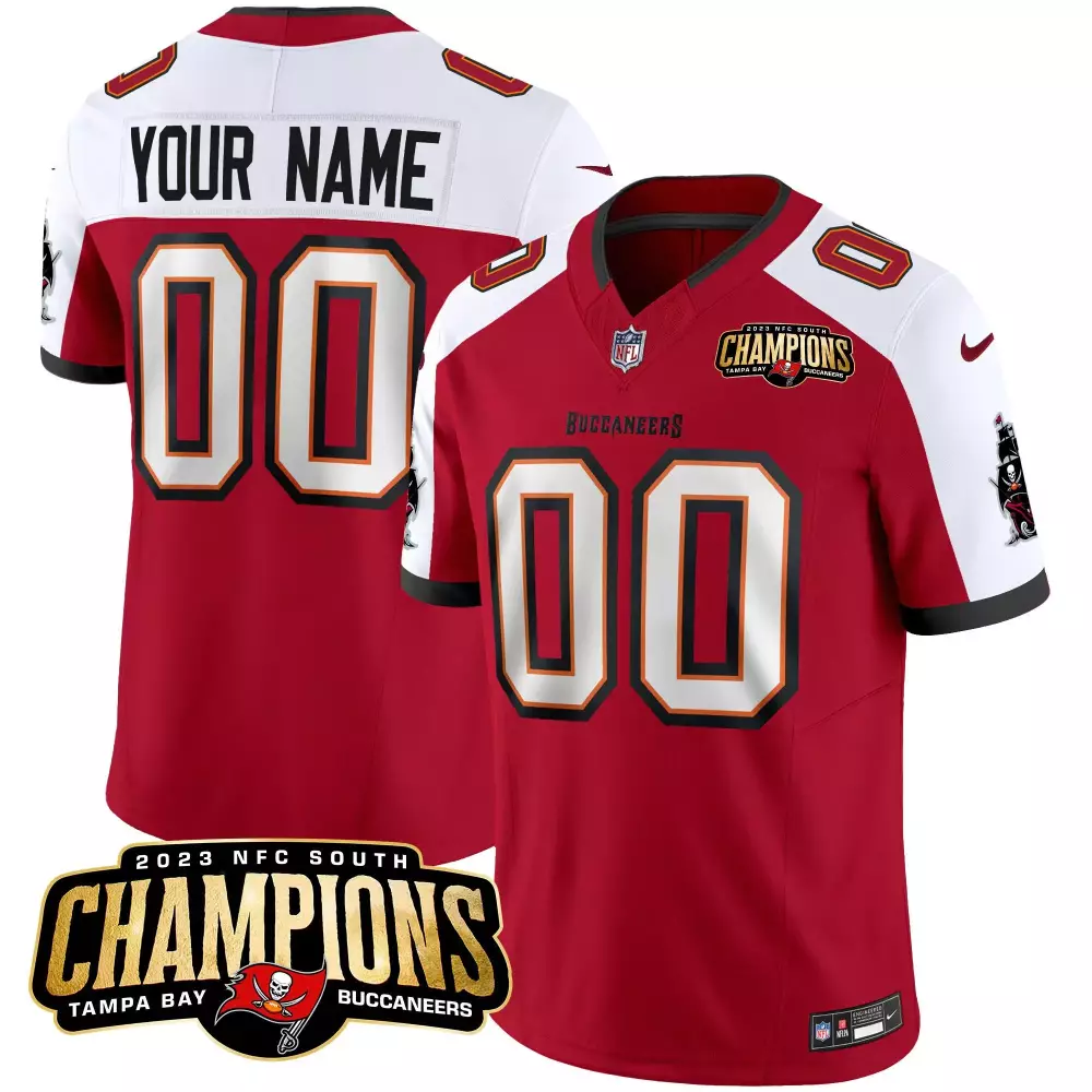 red alternate men tampa bay buccaneers 2023 nfc south champions patch vapor custom jersey all stitched