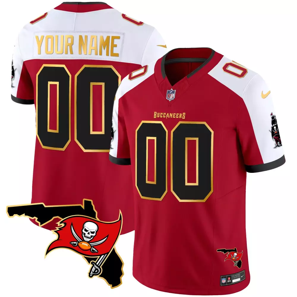 red alternate youth tampa bay buccaneers florida patch gold trim vapor custom jersey all stitched