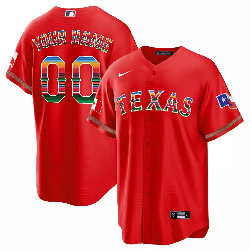 red away mens texas rangers mexican heritage night cool base custom jersey all stitched