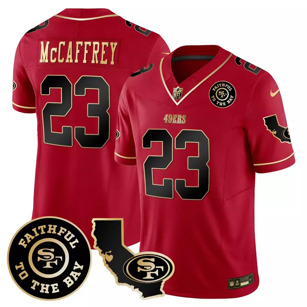 Christian McCaffrey Red Men's 49ers Vapor Jersey | Faithful California Patch | Stylish Fan Gear | For Men, Women & Youth