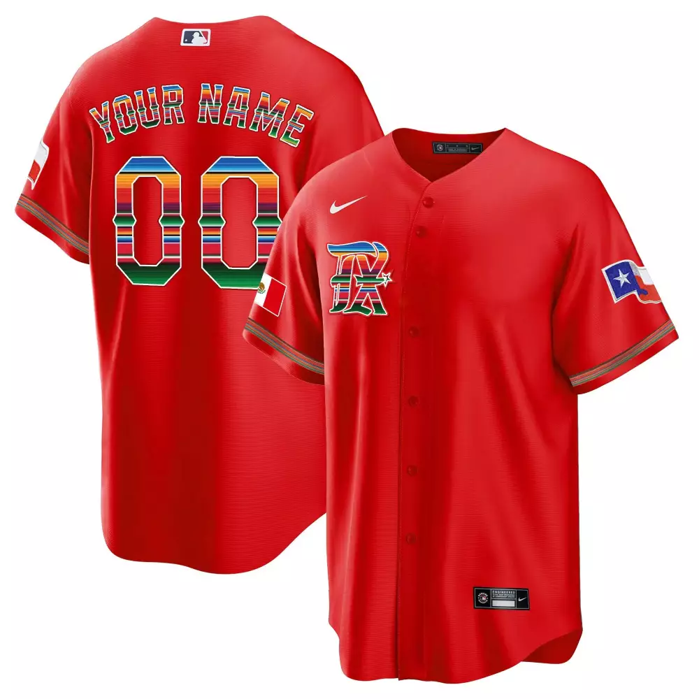 red away mens texas rangers mexican heritage night cool base custom jersey all stitched