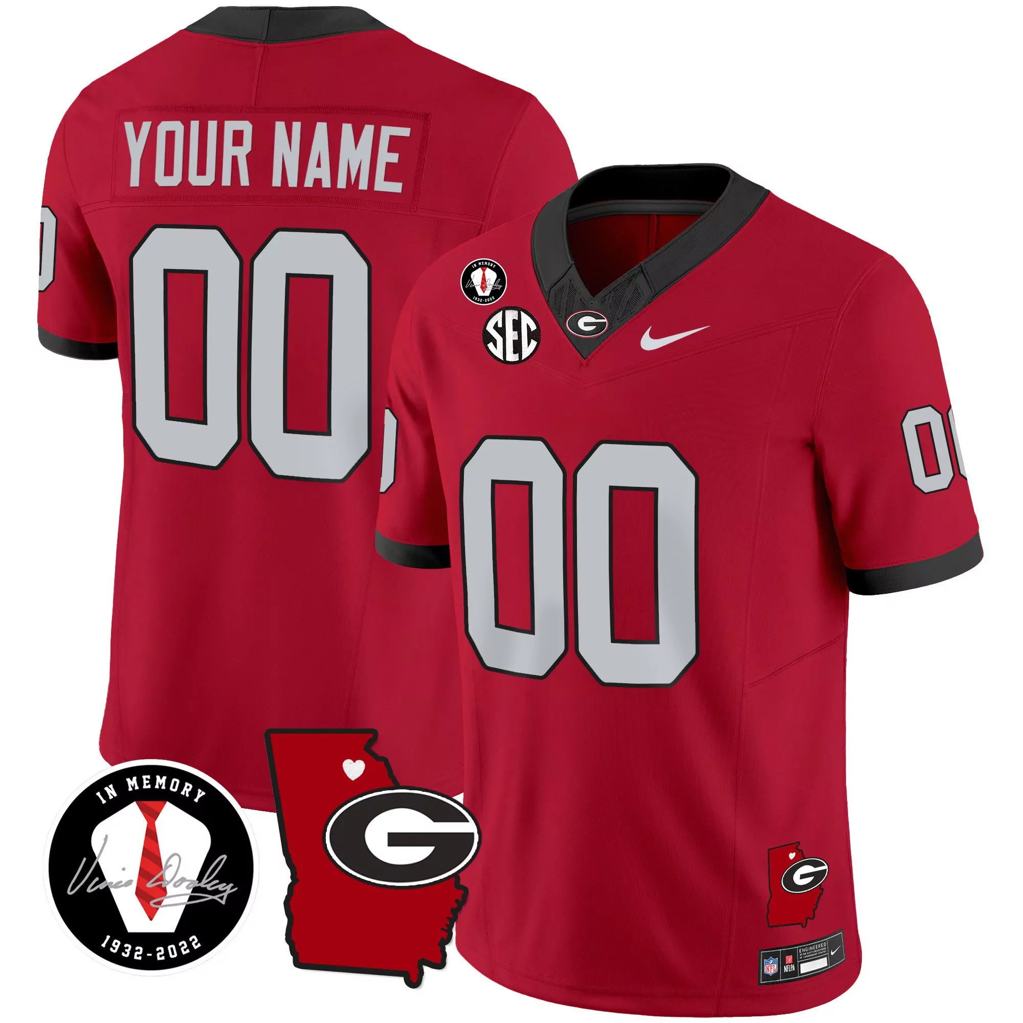 red men georgia bulldogs 2023 vapor custom jersey v4 georgia map all stitched