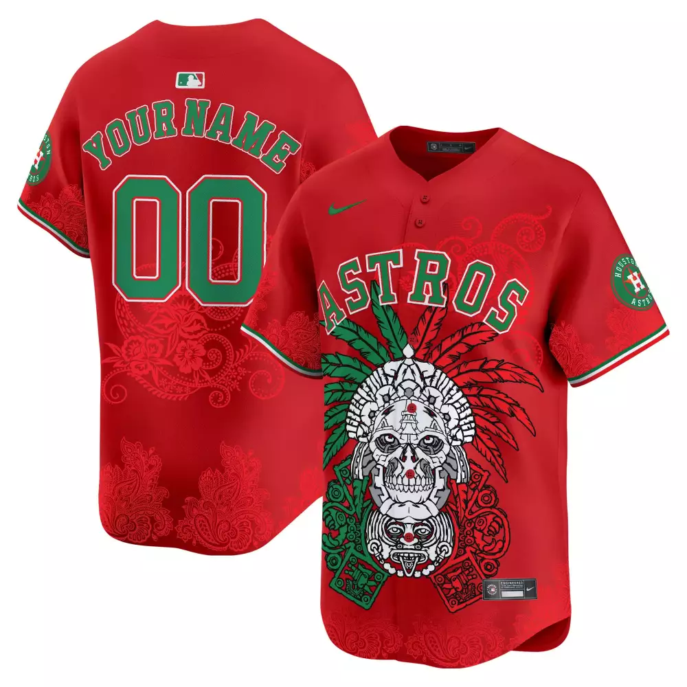 Red Men Houston Astros Aztec Warrior Skull Vapor Premier Custom Jersey V2 | Printed Limited Edition | Fan Gear for Men, Women & Youth