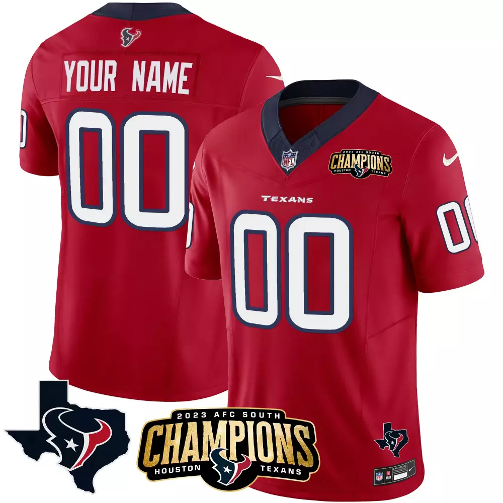 red men houston texans 2023 afc south champions patch vapor custom jersey all stitched