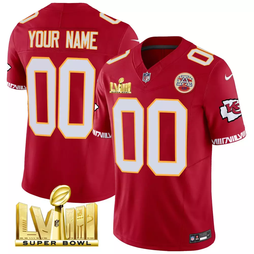 red men kansas city chiefs super bowl lviii pattern gold vapor custom jersey v2 all stitched