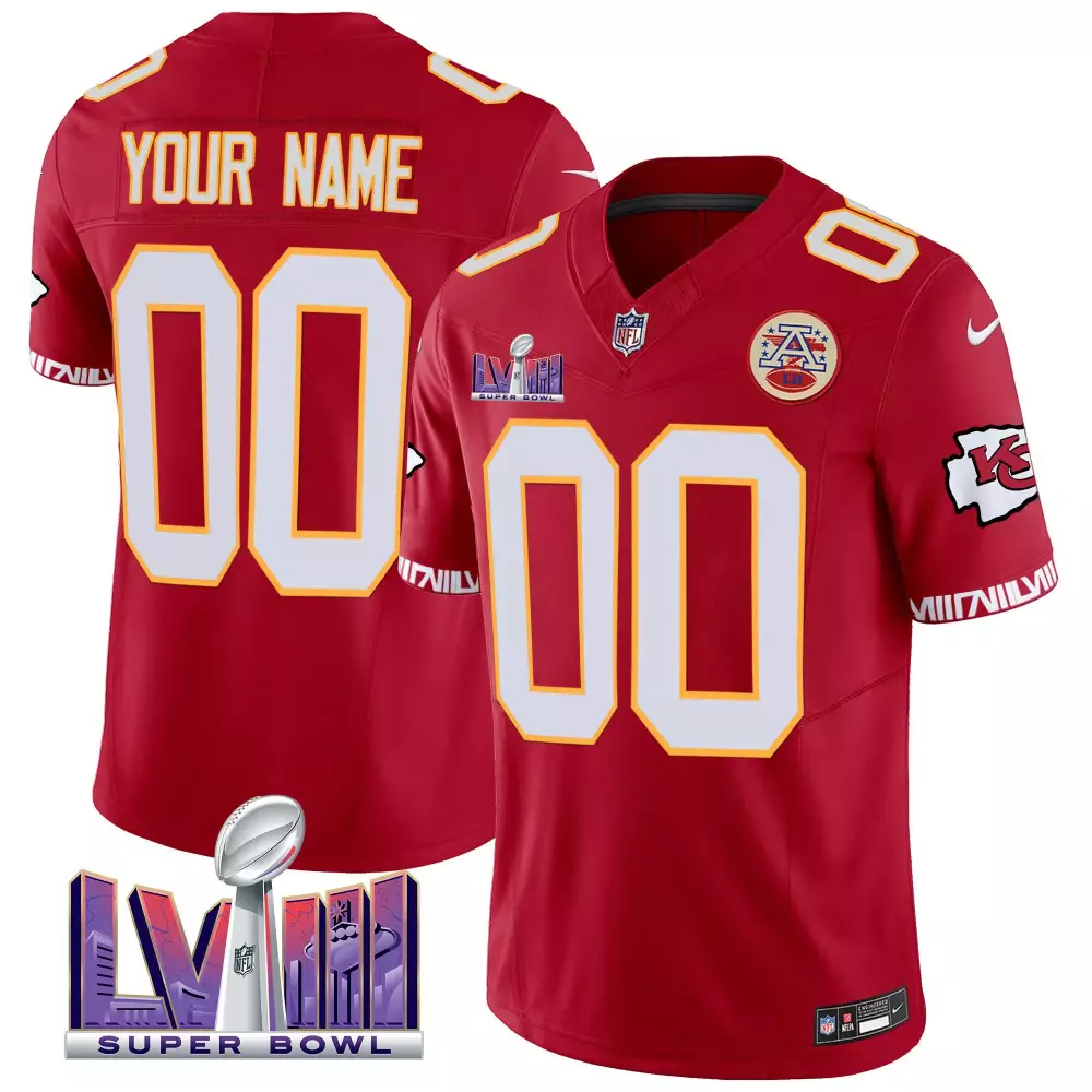 red men kansas city chiefs super bowl lviii pattern gold vapor custom jersey v2 all stitched