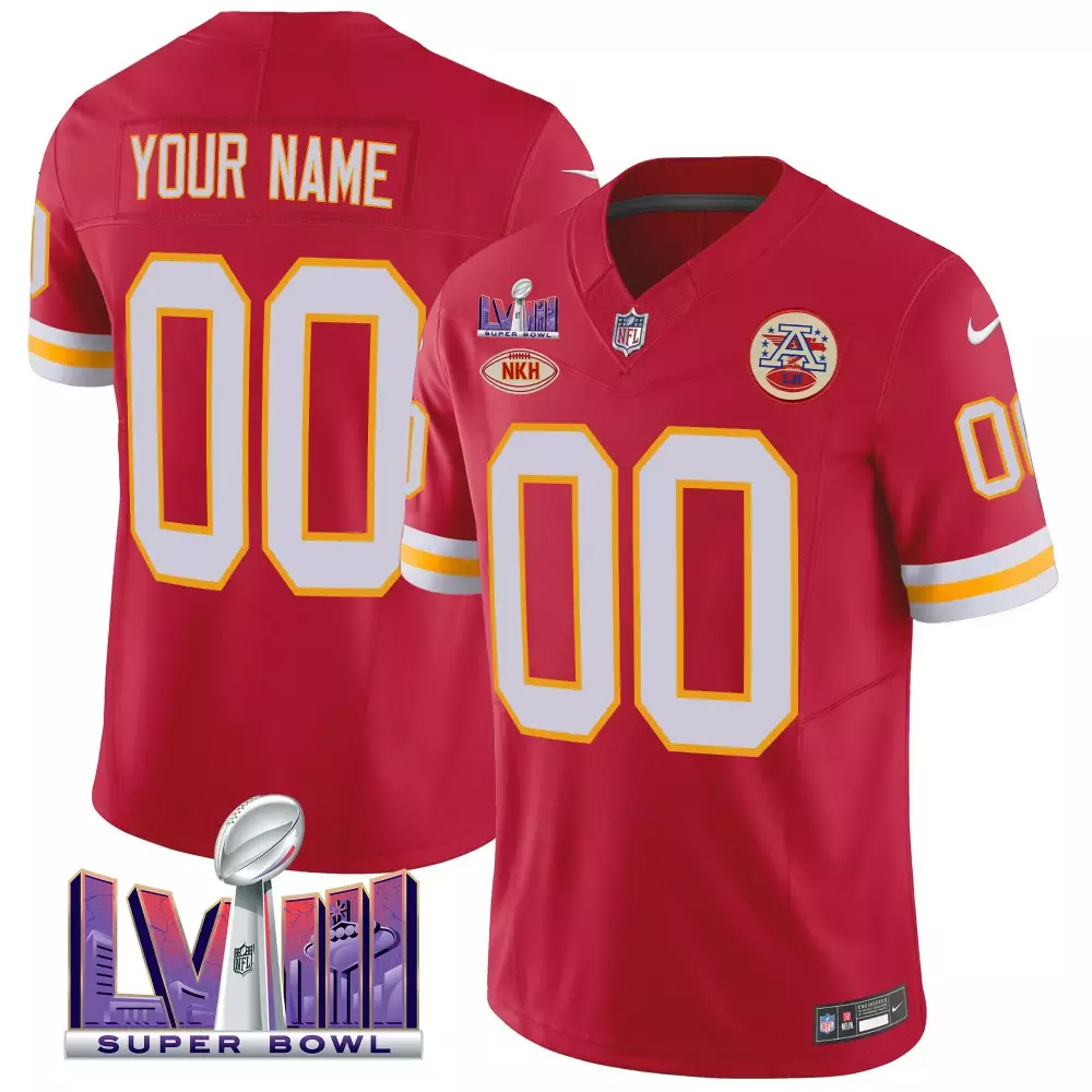 red men kansas city chiefs super bowl lviii pattern gold vapor custom jersey v2 all stitched