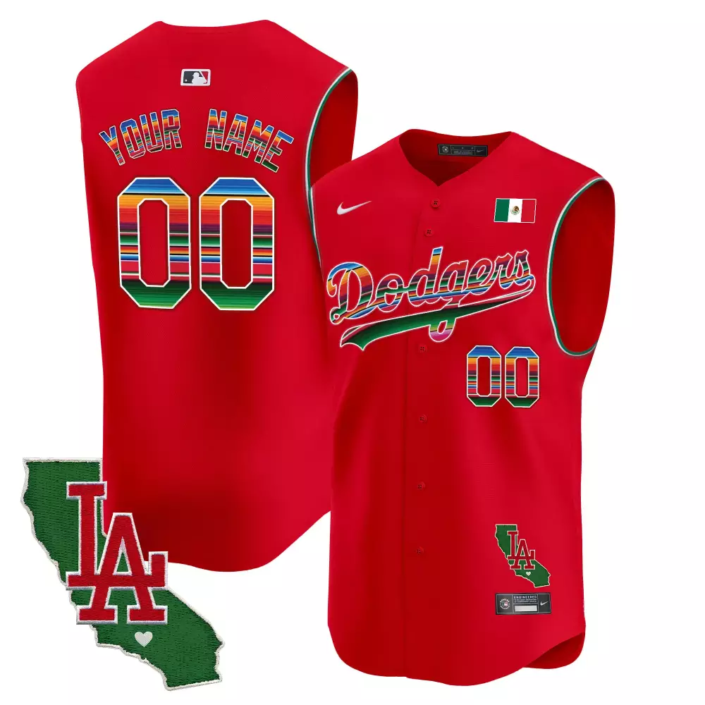 Los Angeles Dodgers Red Mexico California Patch Vapor Premier Sleeveless Custom Jersey | All Stitched | For Men, Women & Youth
