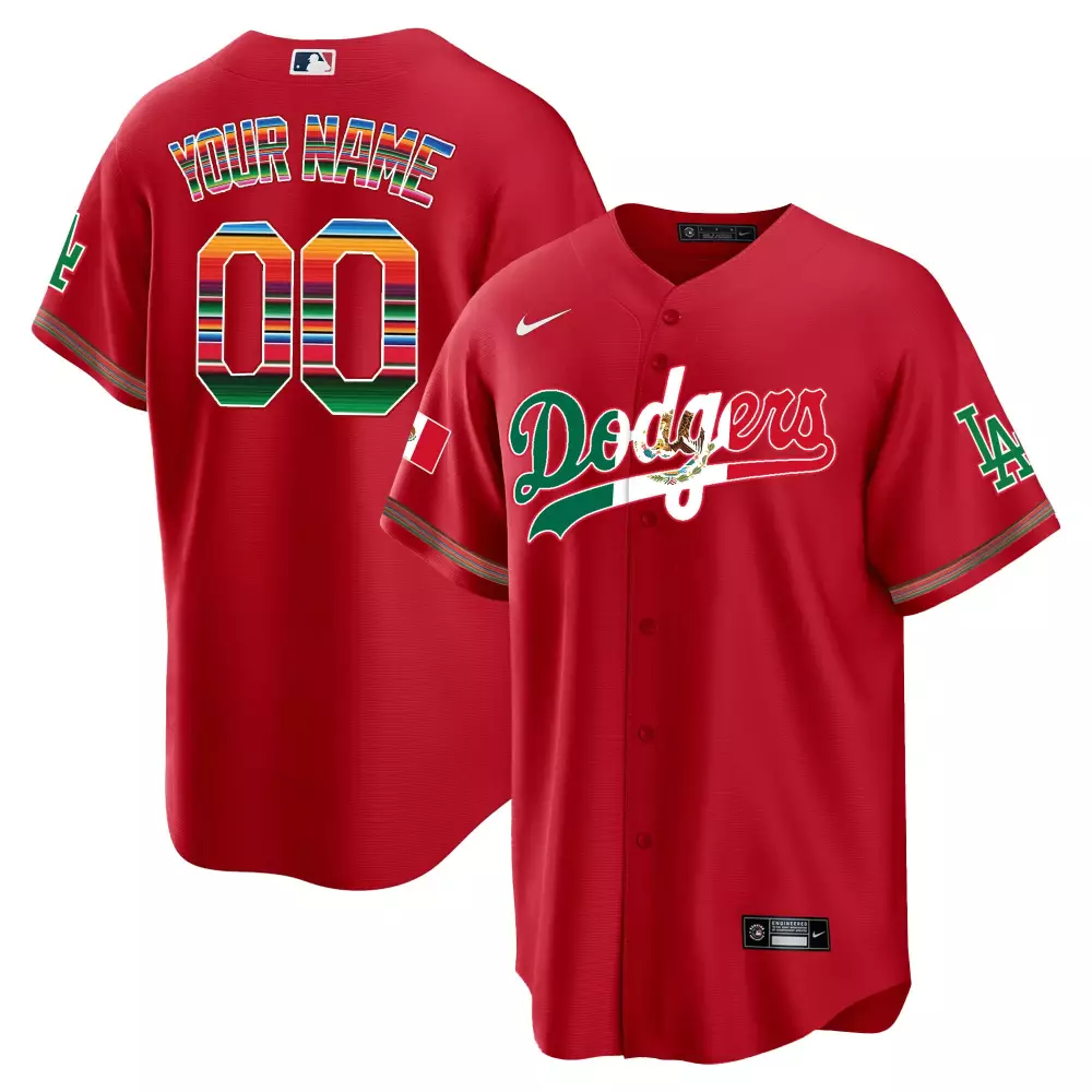 Los Angeles Dodgers Red Mexico Cool Base Limited Custom Jersey V3 | All Stitched | For Men, Women & Youth