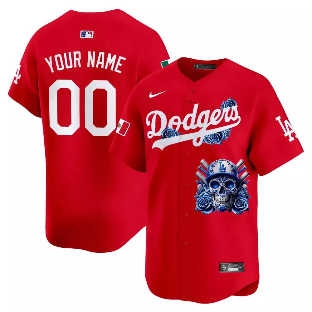 Los Angeles Dodgers Red Mexico Skull Vapor Premier Limited Jersey V2 | Custom Design | Fan Gear for Men, Women & Youth