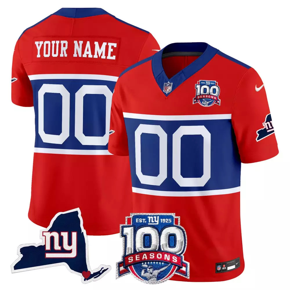 red men new york giants 100th season state patch vapor limited custom jersey all stitched
