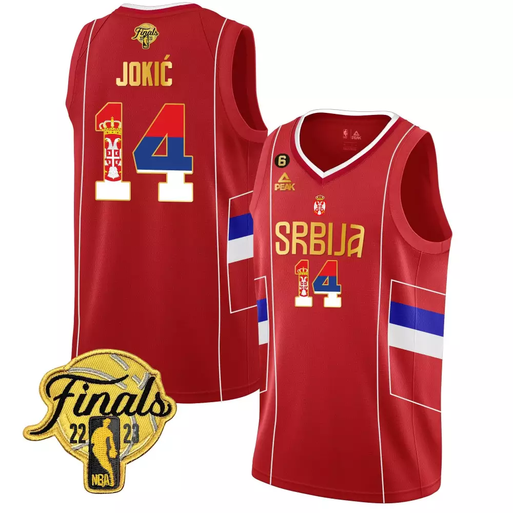red men nikola jokic denver nuggets serbia finals patch gold jersey all stitched