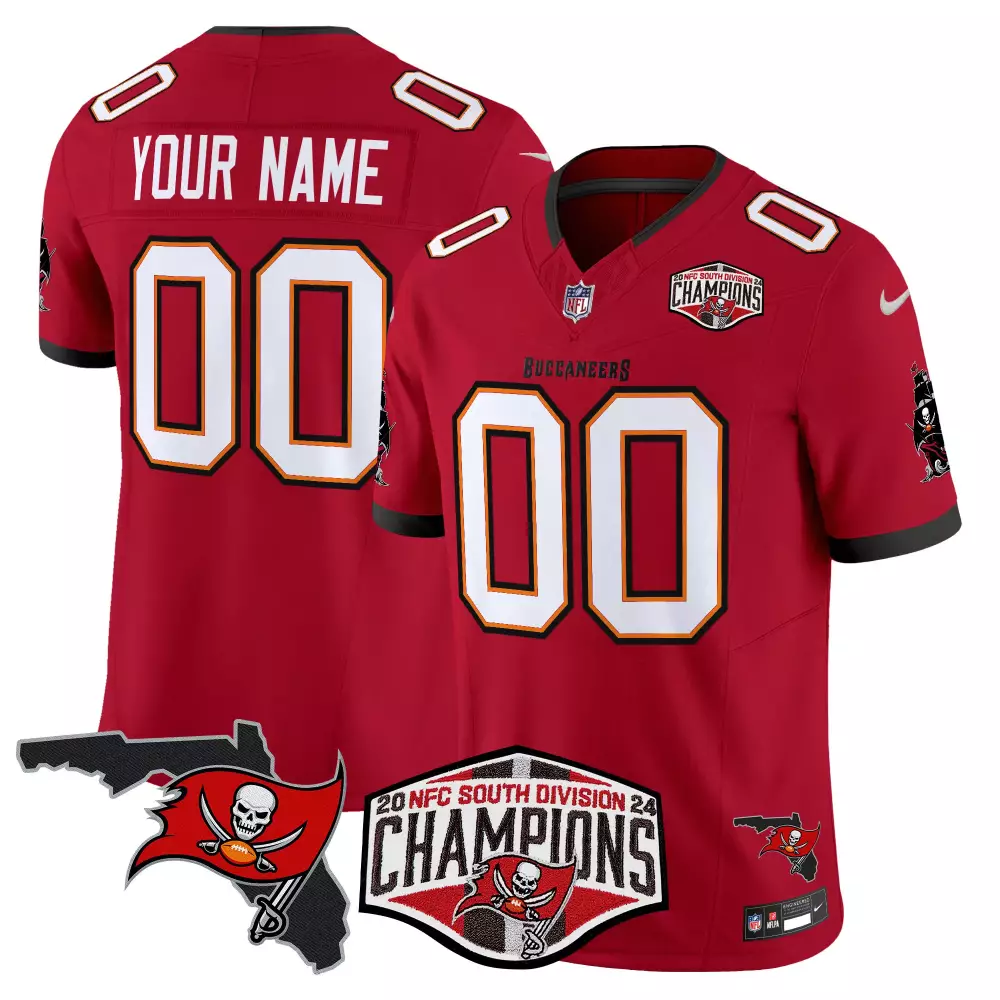 red men tampa bay buccaneers 2024 nfc south division champions patch vapor limited custom jersey all stitched