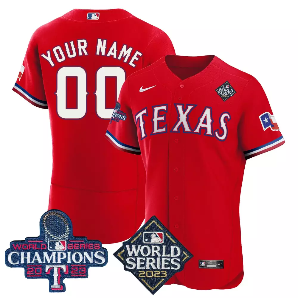 red men texas rangers 2023 world series champions flex base custom jersey v4 all stitched