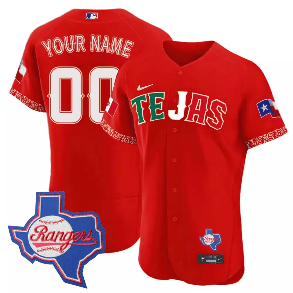 red men texas rangers special mexico texas state patch custom jersey all stitched