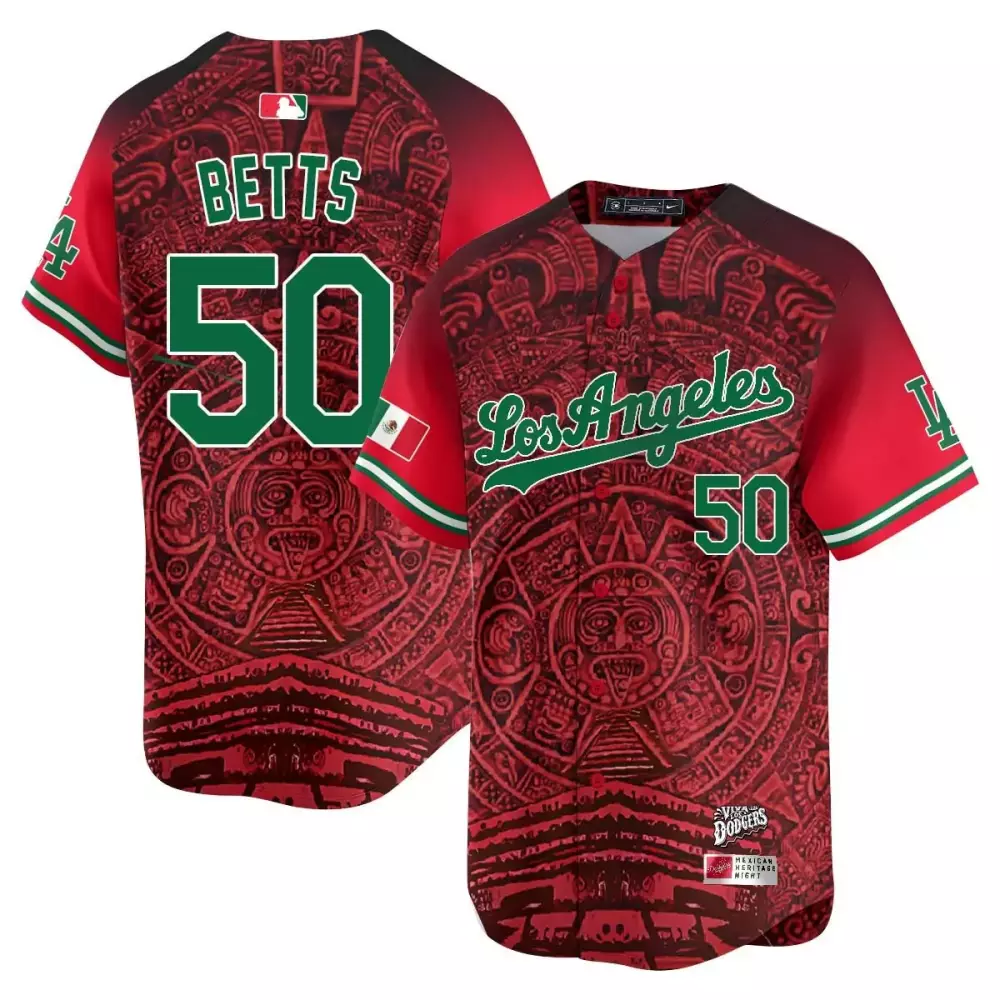 red mookie betts los angeles dodgers mexican heritage night jersey piedra del sol