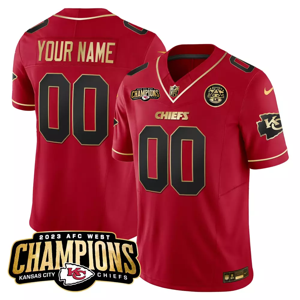 Kansas City Chiefs 2023 AFC West Champions Patch Vapor Limited Custom Jersey V2 | All Stitched Fan Gear | For Men, Women & Youth