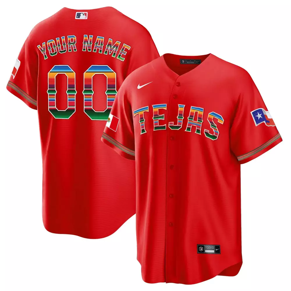 red tejas mens texas rangers mexican heritage night cool base custom jersey all stitched