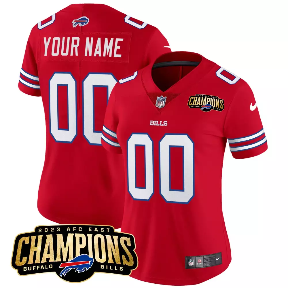 red women buffalo bills 2023 afc east champions patch vapor custom jersey all stitched