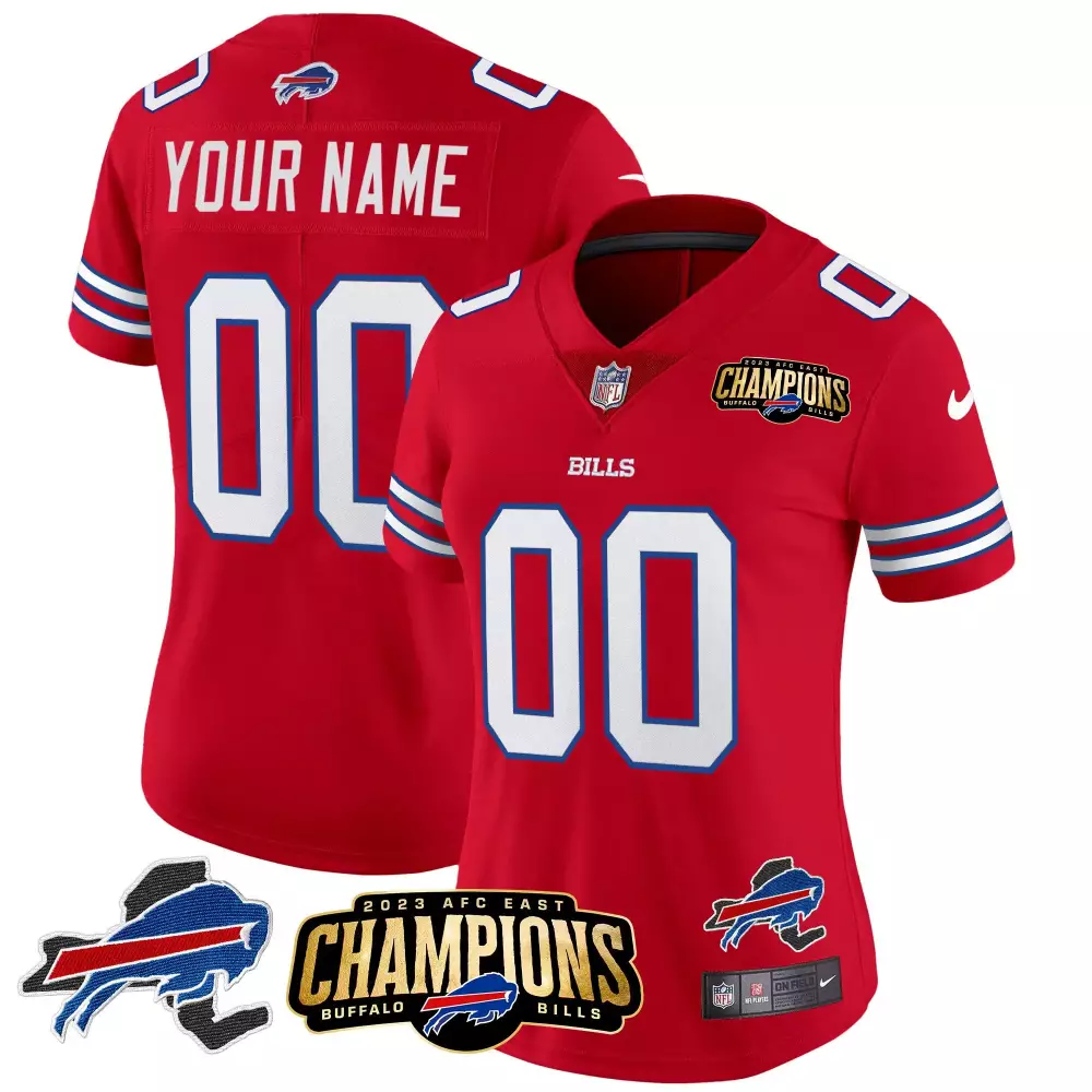 red women buffalo bills 2023 afc east champions patch vapor custom jersey all stitched
