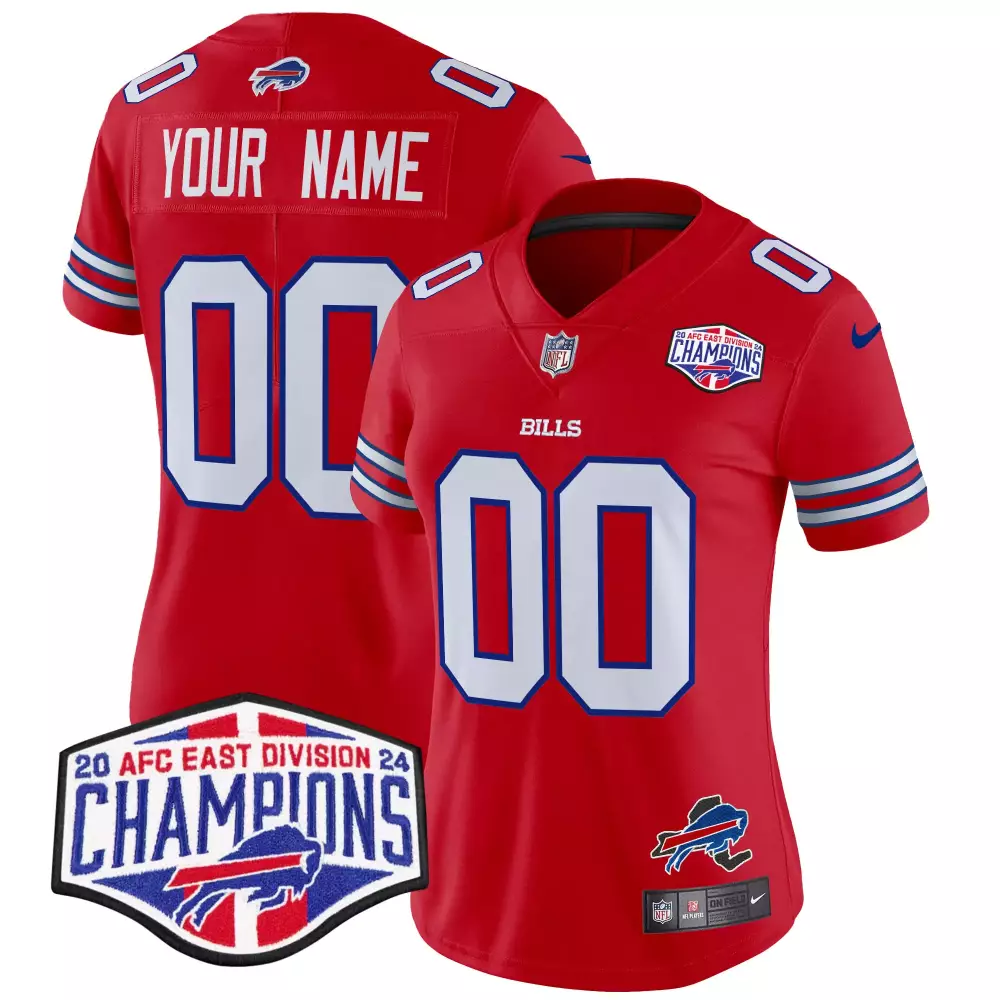 red women buffalo bills 2023 afc east champions patch vapor custom jersey all stitched