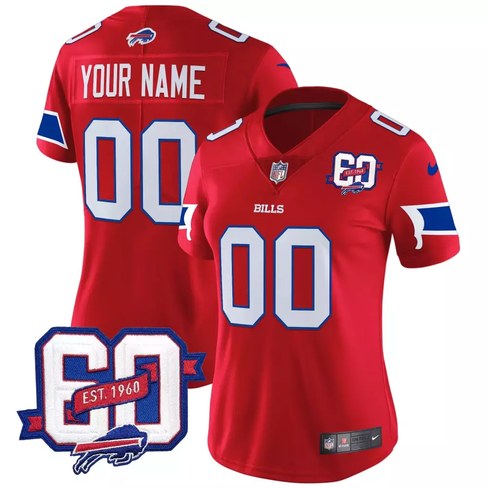 red women buffalo bills 60th anniversary patch vapor limited custom jersey all stitched