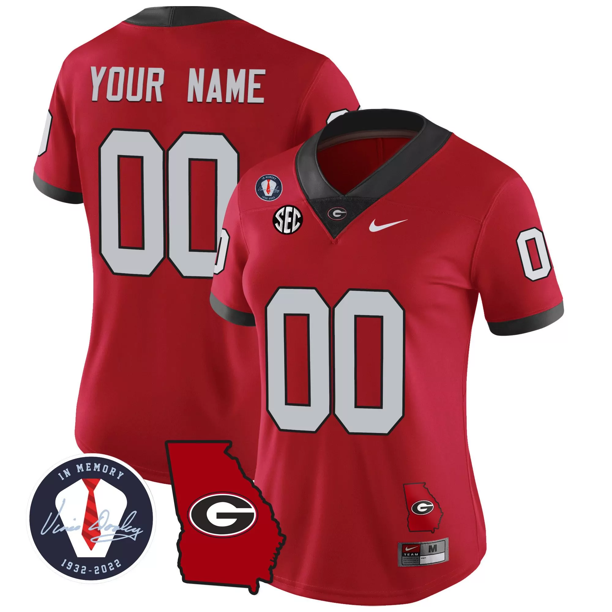 red sleeves youth georgia bulldogs 2023 vince dooley patch gold custom jersey all stitched