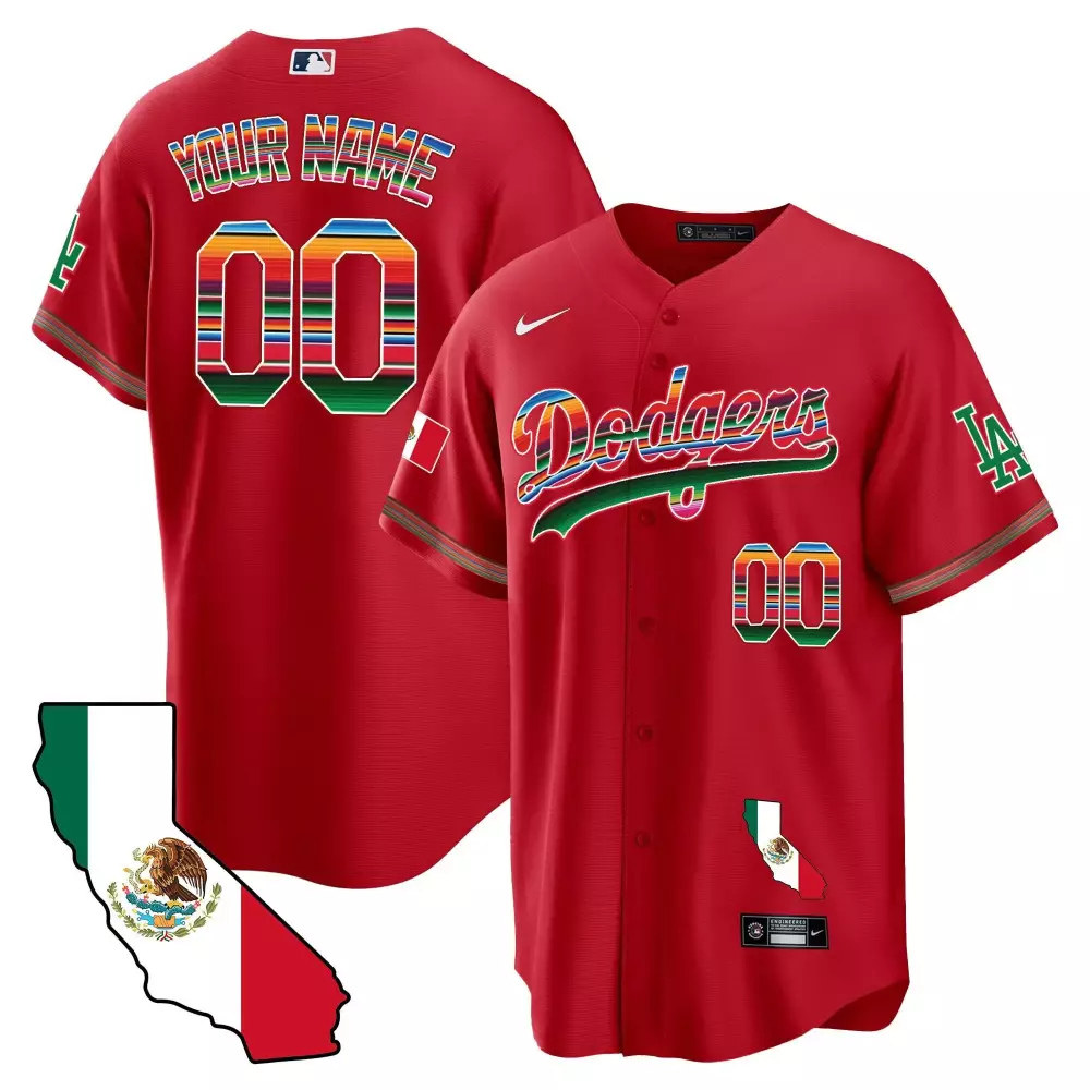 Los Angeles Dodgers Red Women’s Mexico California Map Custom Jersey | Unique Design | Fan Gear for Men, Women & You