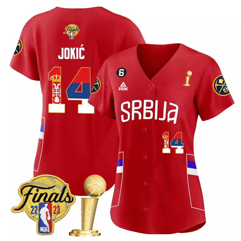 red men nikola jokic denver nuggets serbia finals patch gold jersey all stitched