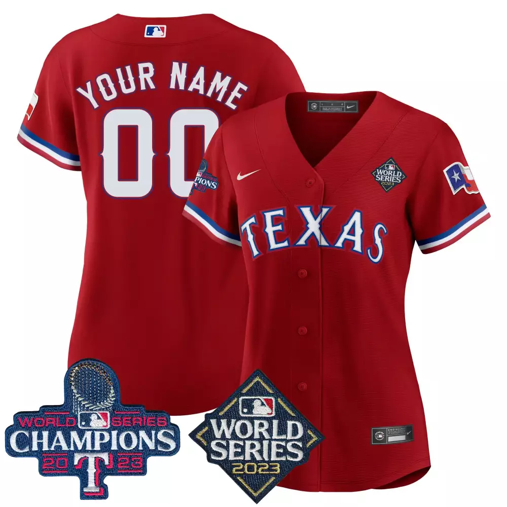 red women texas rangers 2023 world series champions cool base custom jersey v4 all stitched