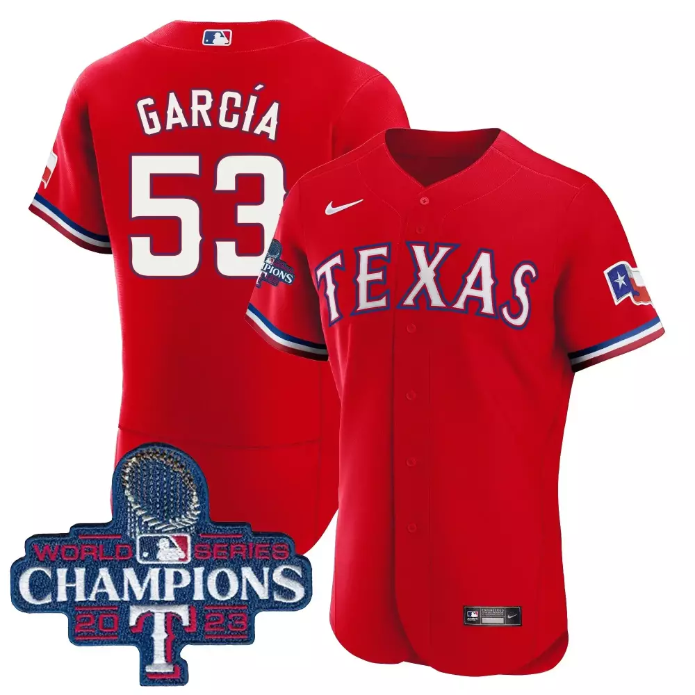 red youth adolis garcia texas rangers world series champions red jersey 2023 all stitched