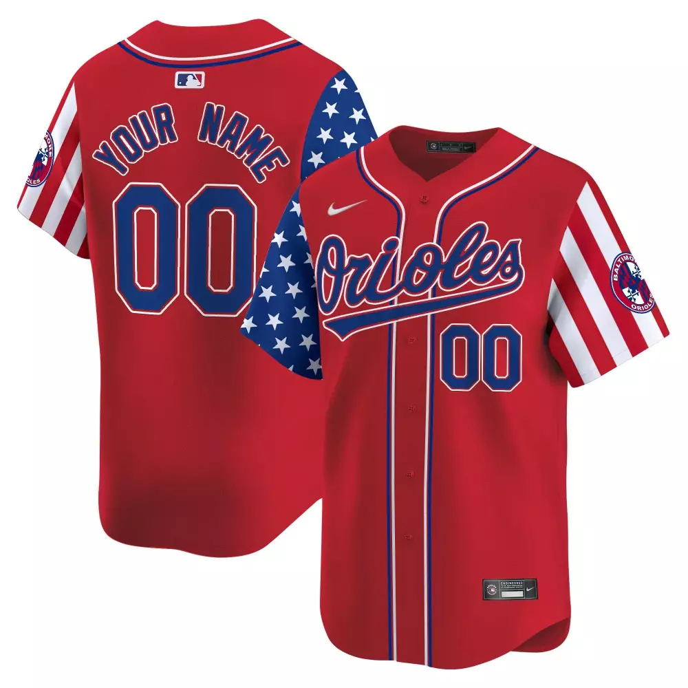 red youth baltimore orioles 2024 independence day vapor premier limited custom jersey all stitched