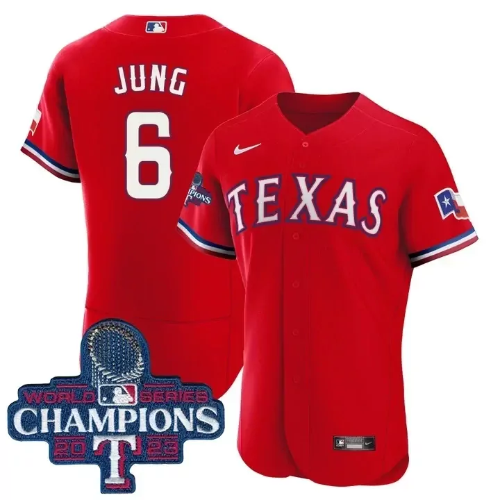 red youth adolis garcia texas rangers world series champions red jersey 2023 all stitched