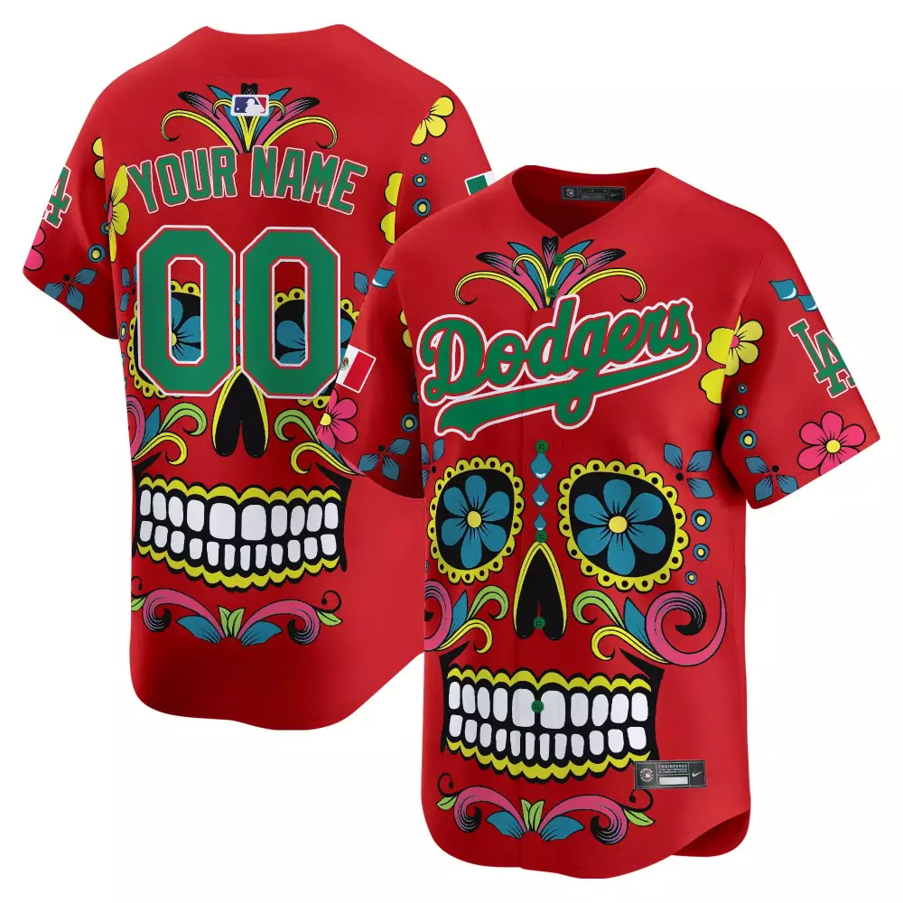 Los Angeles Dodgers Mexico Sugar Skull Vapor Premier Limited Jersey | Printed Red | Custom Fan Gear | For Men, Women & Youth