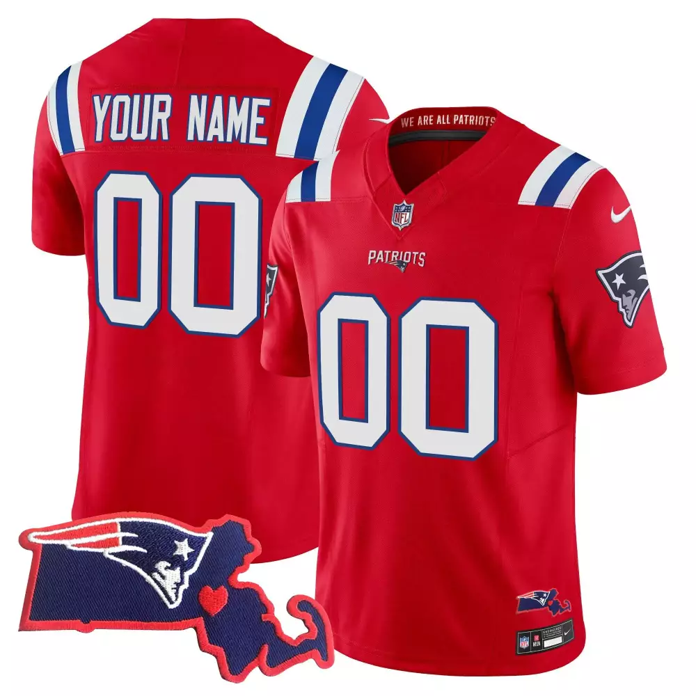 red youth new england patriots massachusetts patch vapor custom jersey all stitched